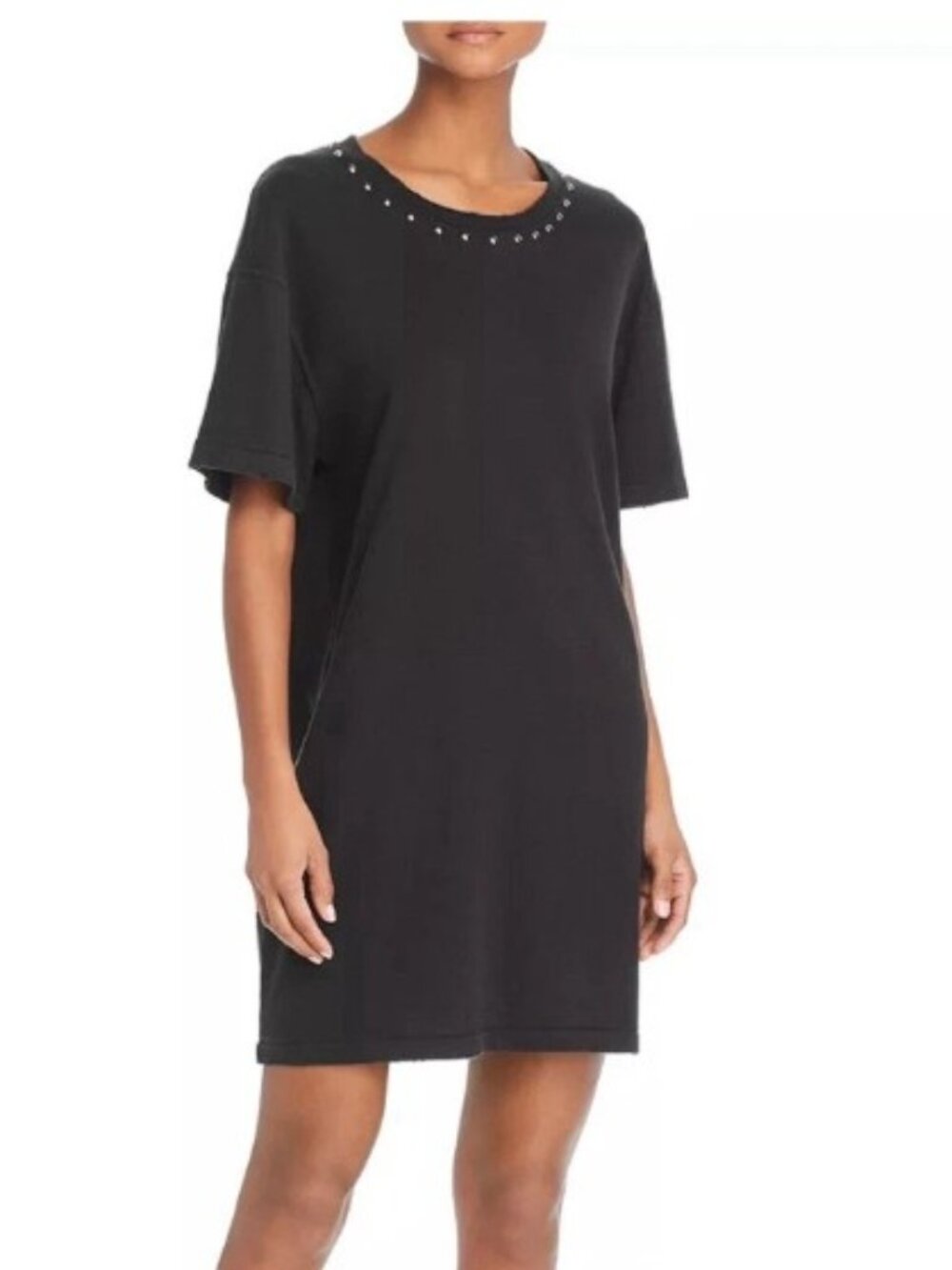 Current/Elliott Glitter Rock T-Shirt Dress Black Studded Crewneck XS
